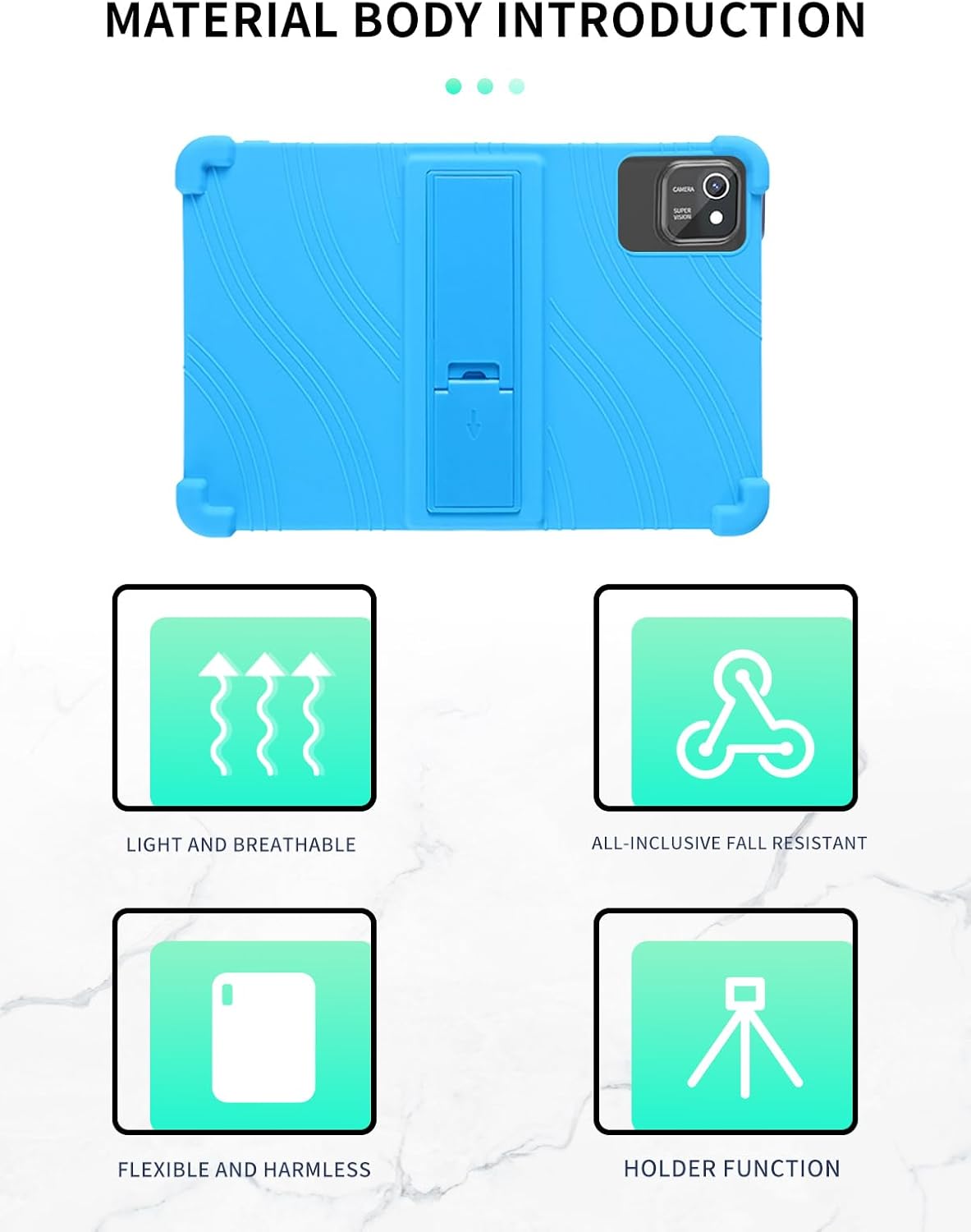 Case for aiprotablet C20E Android 14 Tablet 10 inch，WUNIAK Shock Proof Lightweight Stand Rubber Shell Protective Cover,Kids Friendly Soft Silicone Adjustable Stand Cover,LIGHTBLUE