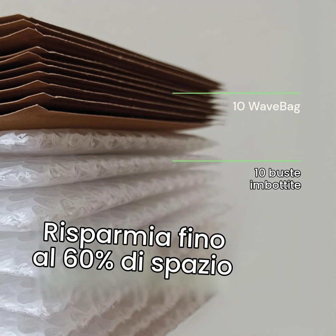 Carte Dozio - Buste imbottite Wavebag ecologiche in carta per spedizioni - only paper - massima sicurezza - Formato interno 350x470 mm - 100 pezzi in ogni confezione