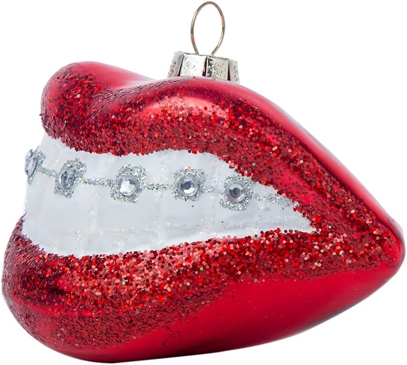 Set of 2 Glass Braces Christmas Ornament, Hand Blown Glass Dental Teeth Braces Ornaments for Christmas Tree - Image 2