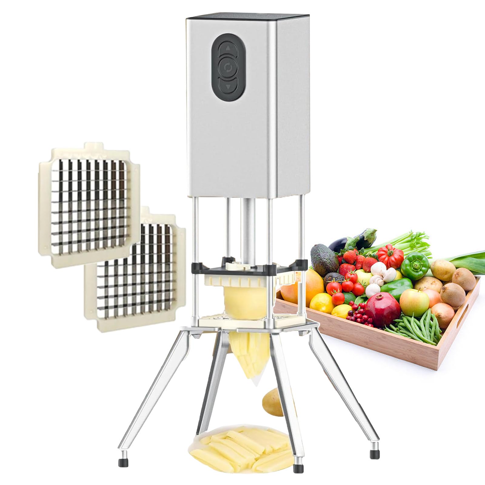 GYKOZY Commercial Vegetable Chopper, Electric Potato Slicer with 2 Blades (9mm, 12.2mm) and 4 Bracket Feet, Vegetable Grinders Salad Maker for Carrot Sticks, Onion Sticks, Cucumber Sticks