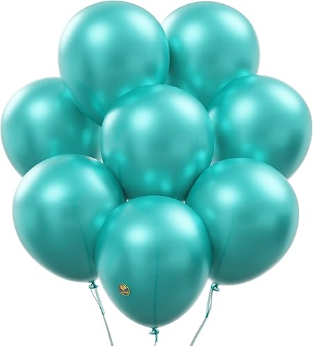 AFTERLOON - Globos biodegradables, 24 unidades, azul turquesa perlado (Tiffany) de 10 pulgadas, flotador de látex natural extra fuerte grueso