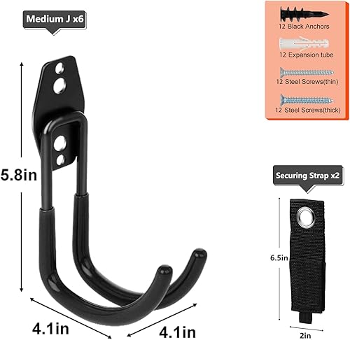 Miniatura 4 de Paquete de 8 ganchos de garaje resistentes para escalera, bicicleta, carretilla, organizador de herramientas para almacenamiento en pared de garaje,