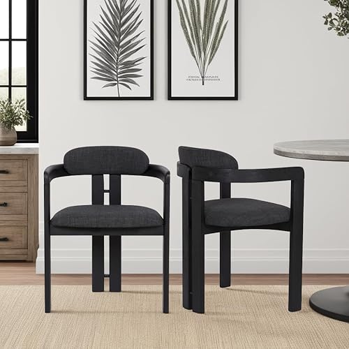 Miniatura 2 de Armen Living Jazmin - Silla de comedor contemporánea en acabado de madera cepillada negra y tela de carbón, juego de 2