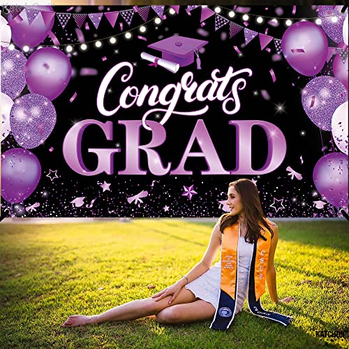 Image of KatchOn, XtraLarge Congrats Grad Banner - 72x44 Inch, Congratulations Banner Class of 2026, Purple and Black Graduation Decorations 2026 Purple Graduation Party Decorations