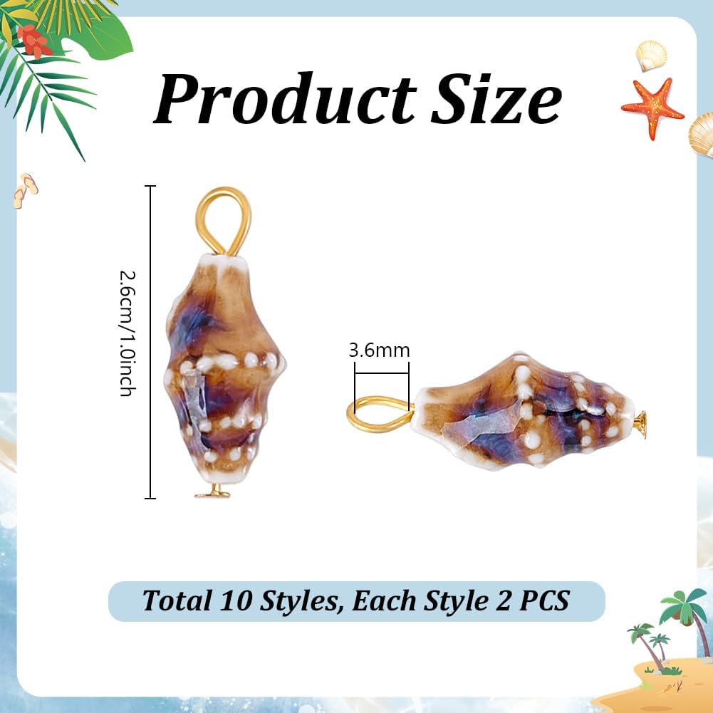 PH PandaHall 20pcs Ceramic Conch Shell Charms 10 Styles Spiral Seashell Charms, 26mm Porcelain Sea Shell Pendant for Necklace Bracelet Earring Jewelry Making DIY Crafts - Image 2