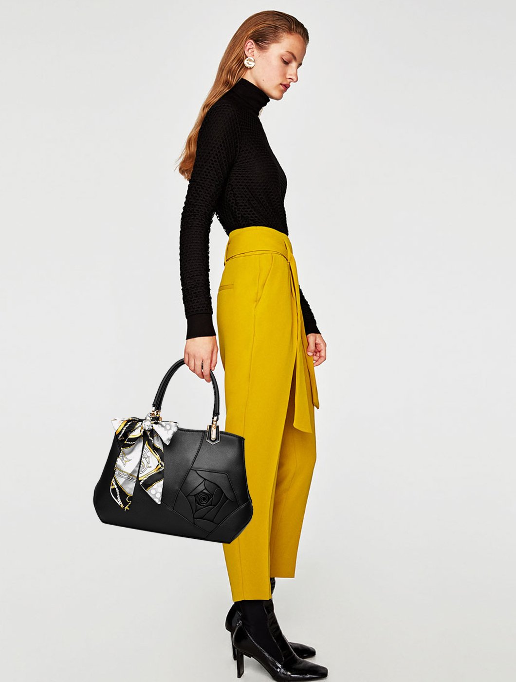 NICOLE&DORIS Flowers Handbag for Women Top Handle Bags PU Leather Messenger Bag Fashion Shoulder Bag Tote Satchel Ladies Crossbody Bag Black