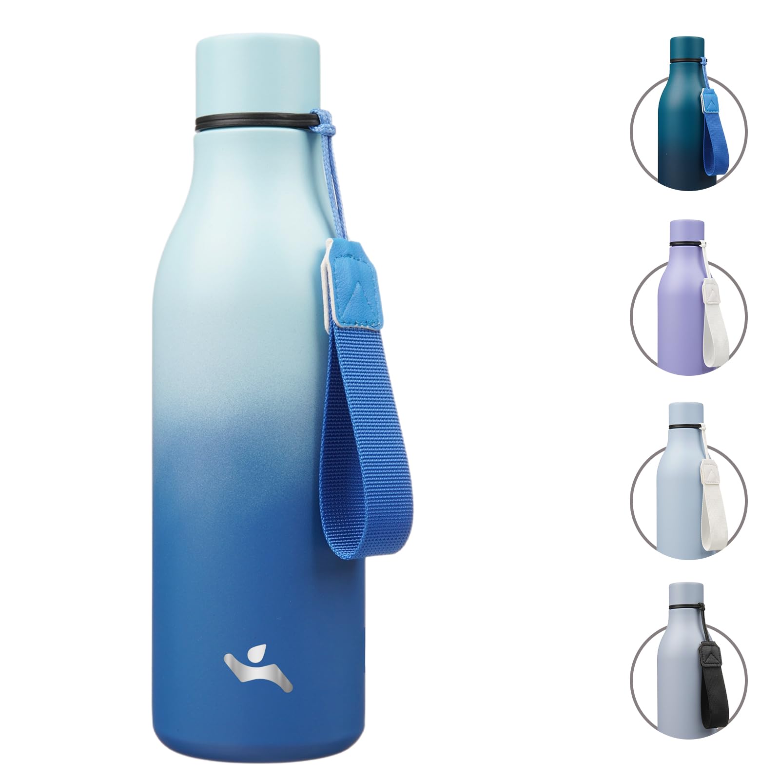 Konokyo 18 oz Insulated Stainless Steel Metal Water Bottle with Strap | BPA-free, leak-proof, dishwasher-safe reusable bottle with strap for gym, school, hiking, outdoor travel &amp; hydration