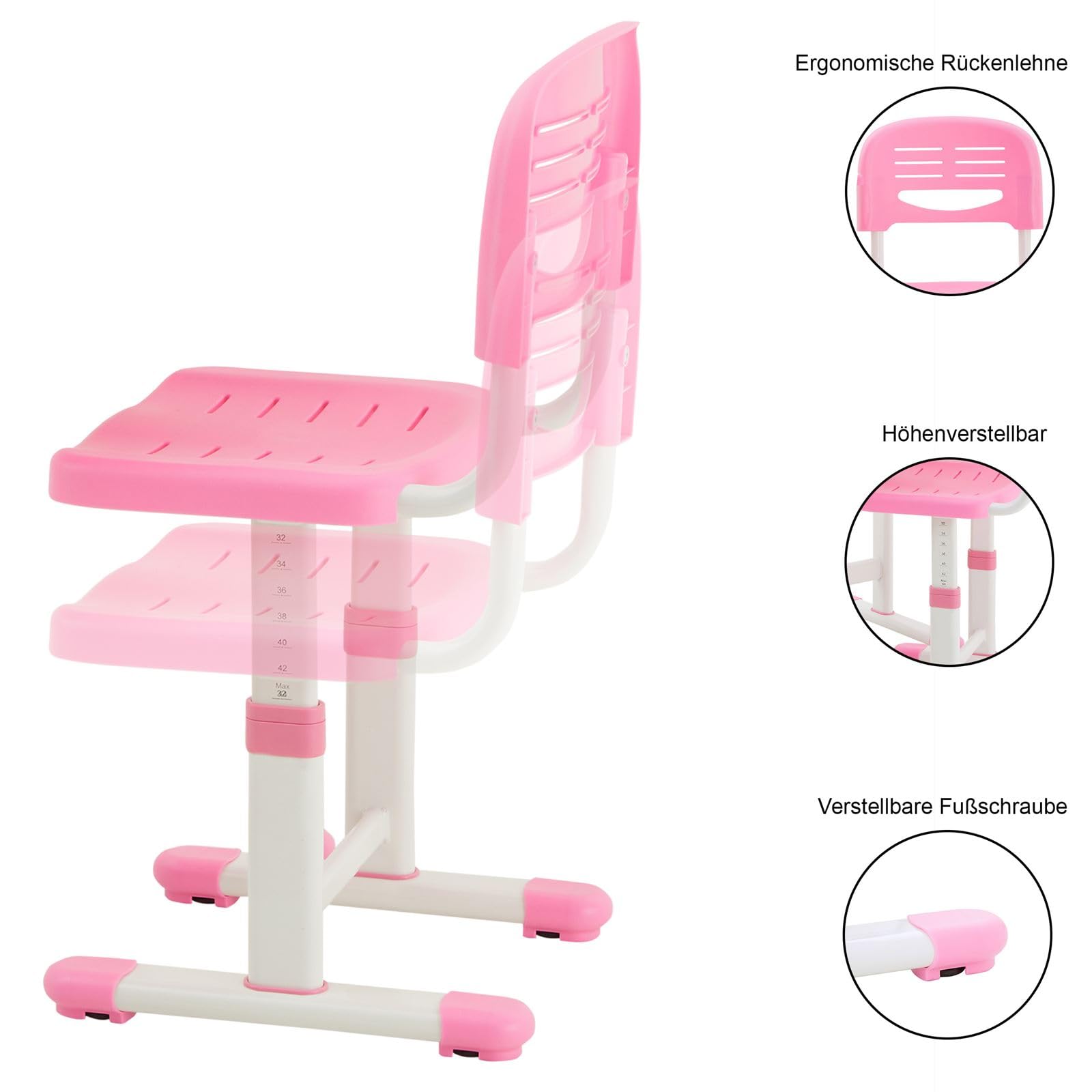 Roze Instelbare Kinderbureau Set Met Stoel, Hellend Bureaublad En Opbergmogelijkheden Meegroeiend Meubel Voor Kinderen