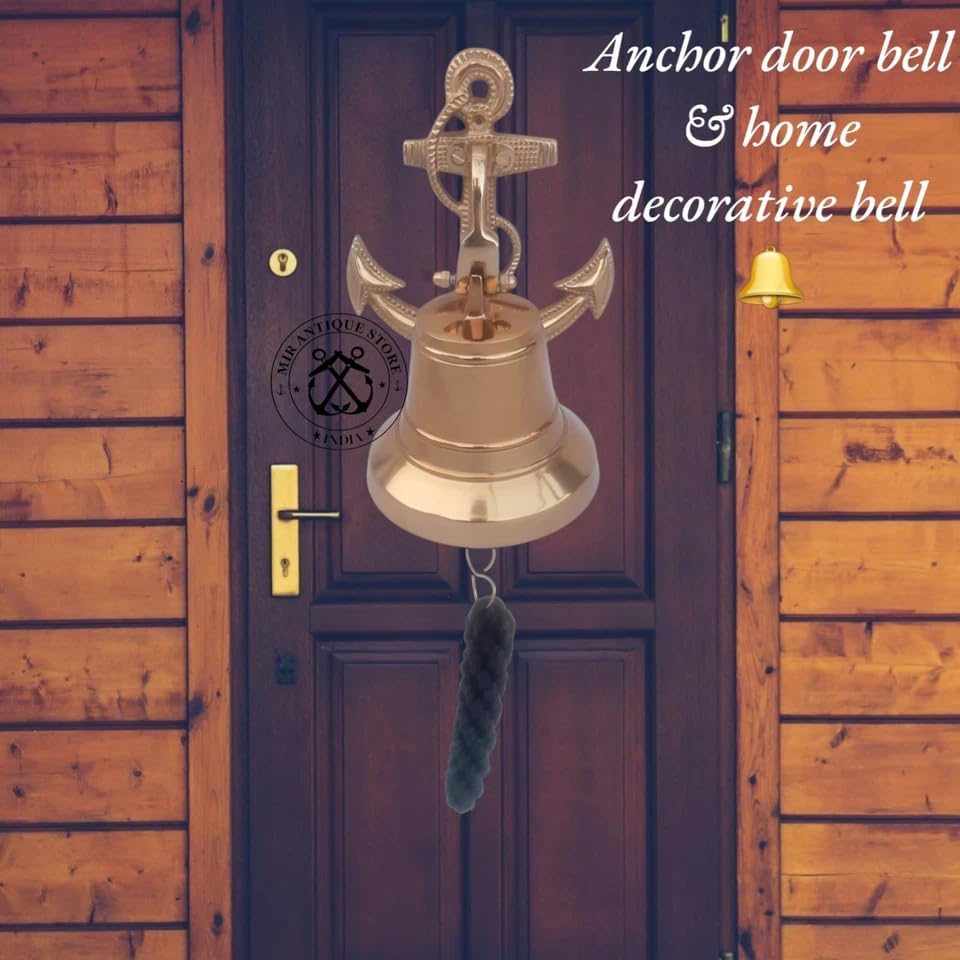 5 Inch Antique Gold Anchor Ship Bell – Nautical Marine Bell for Door or Wall Mount – Vintage Maritime Decorative Bell for Home, Bar, and Gifts – Solid Aluminum Coastal Décor