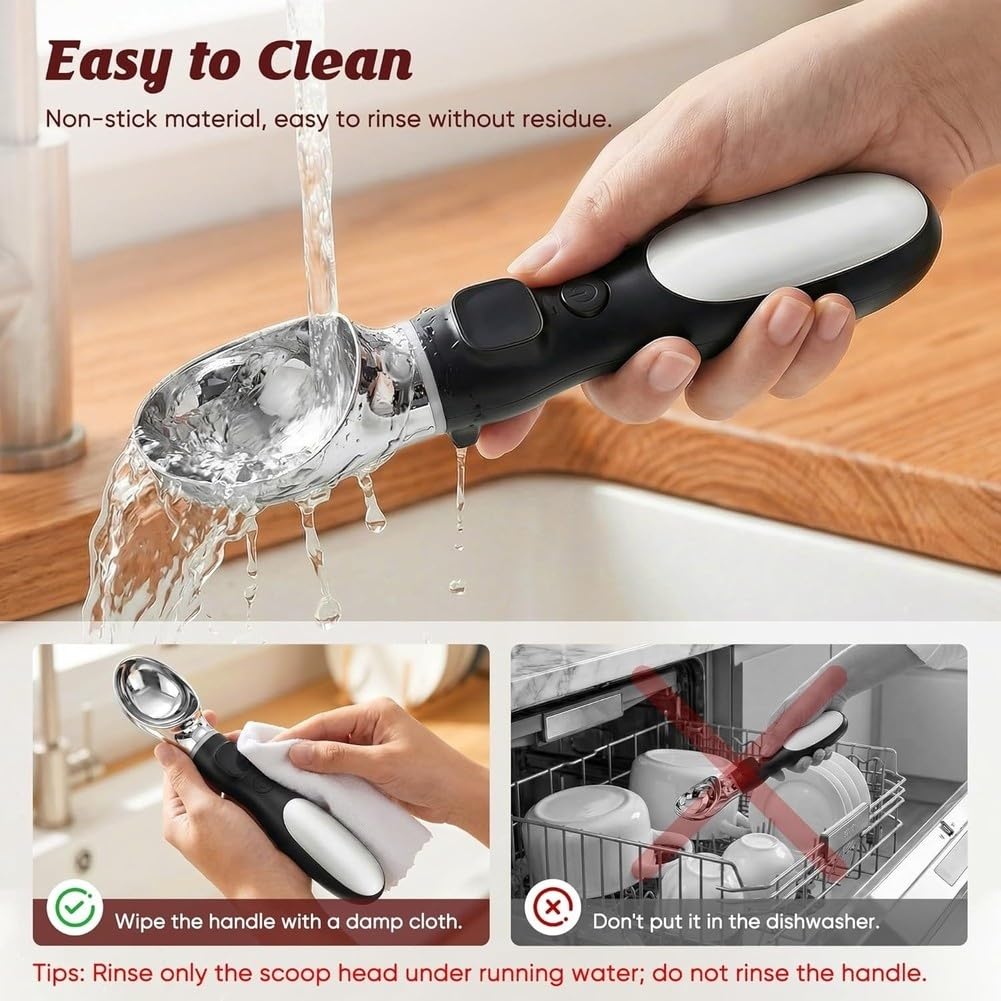 Cuillère à Glace Chauffante, Cuillère à Glace Électrique Rechargeable avec Affichage LED, 3 Niveaux de Chaleur 122°F/140°F/158°F