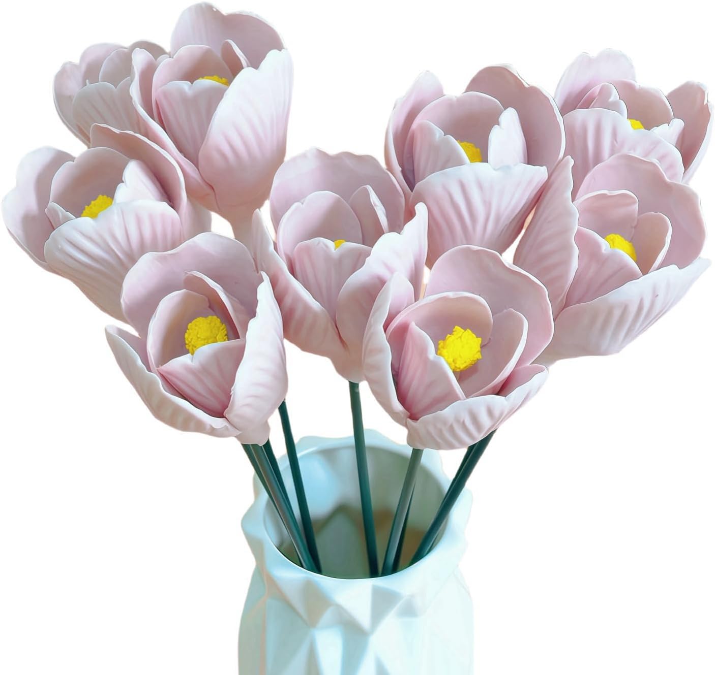 Handmade Porcelain 3D Ceramic Tulip Flower, Eternal Flower Decoration for Home Office Decor Set of 9(Pink)