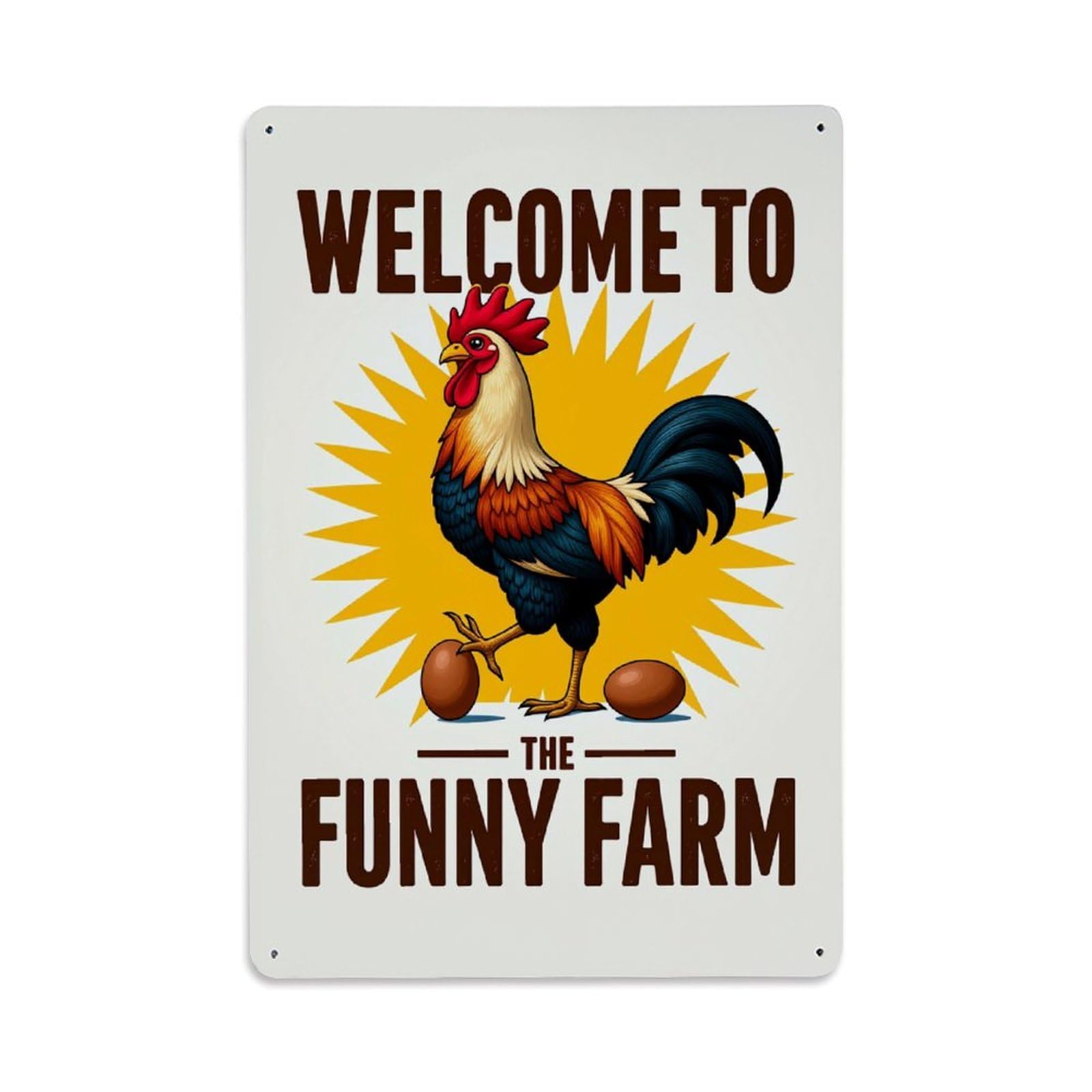 Enderetf Vintage Rooster Sunburst Eggs Farm Sign Tin Sign Metal Poster, Home Bar Garage Man Cave Cafe Indoor & Outdoor Wall Decoration 8X12inches
