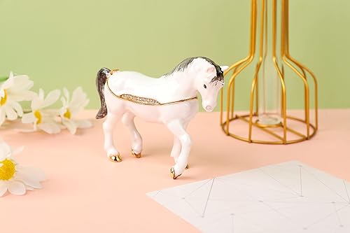 Miniatura 5 de Cajas de baratijas de caballos con bisagras pintadas a mano esmaltadas de animales adornos, regalo único para decoración del hogar