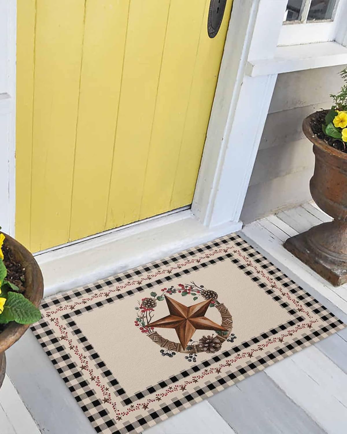 Front Door Mat, Non - Slip Absorbent Door Entry Mats, Doormats Indoor/Outdoor Entrance Small Rugs, Western Texas Star and Primitive Berries Country Farm Style Doormat - Floor Mats for Home 24x36 Inch