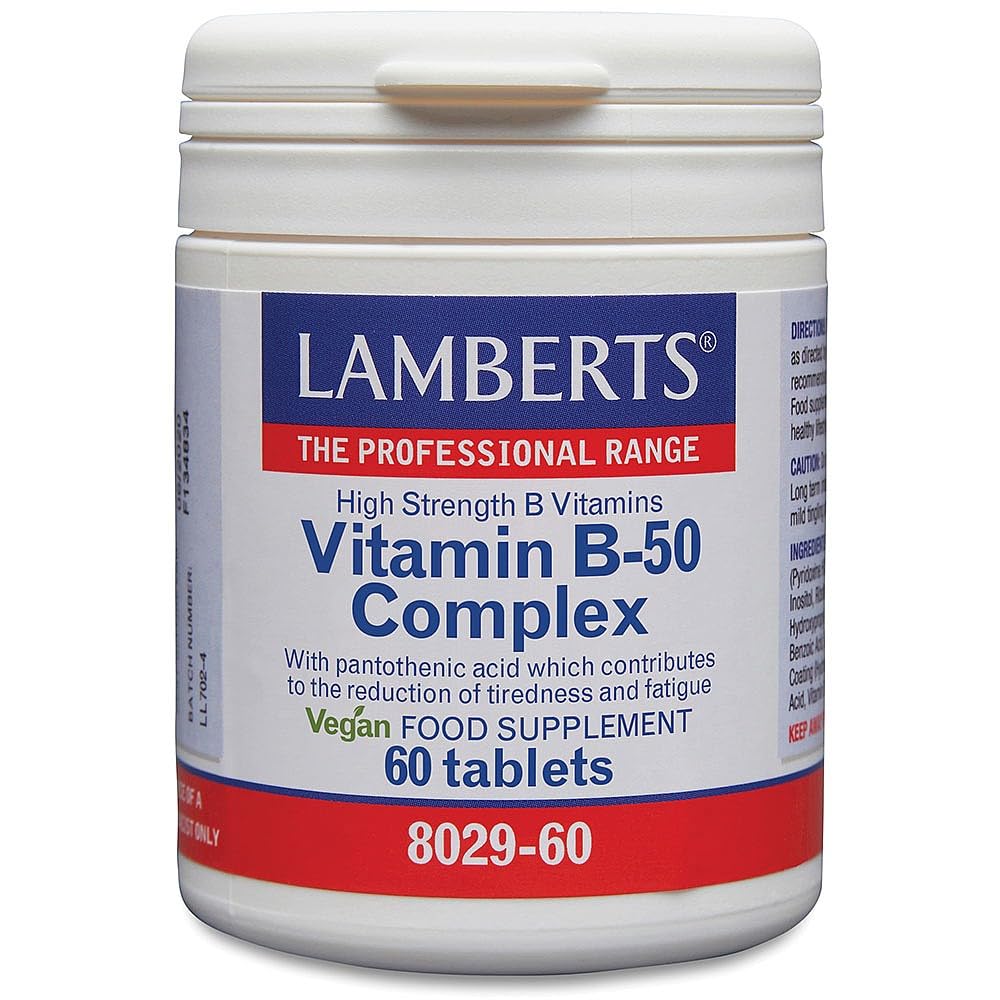 Lamberts Vitamin B-50 Complex – High Potency B Vitamin Formula with Inositol & Choline – 60 Vegan Tablets