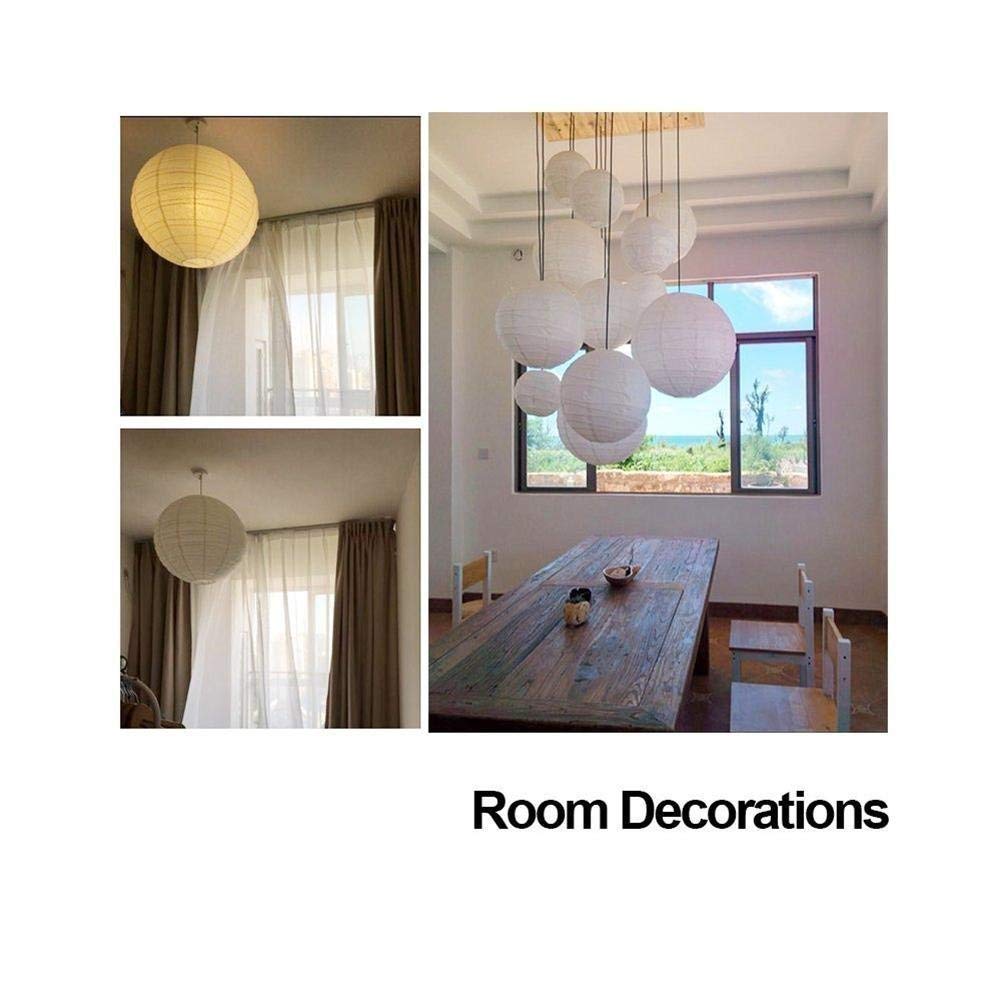 FullBerg Lot de 12 lampions en papier blanc (différentes tailles) avec 12 mini ampoules LED blanc chaud, abat-jour rond, lanterne en papier, décoration de mariage