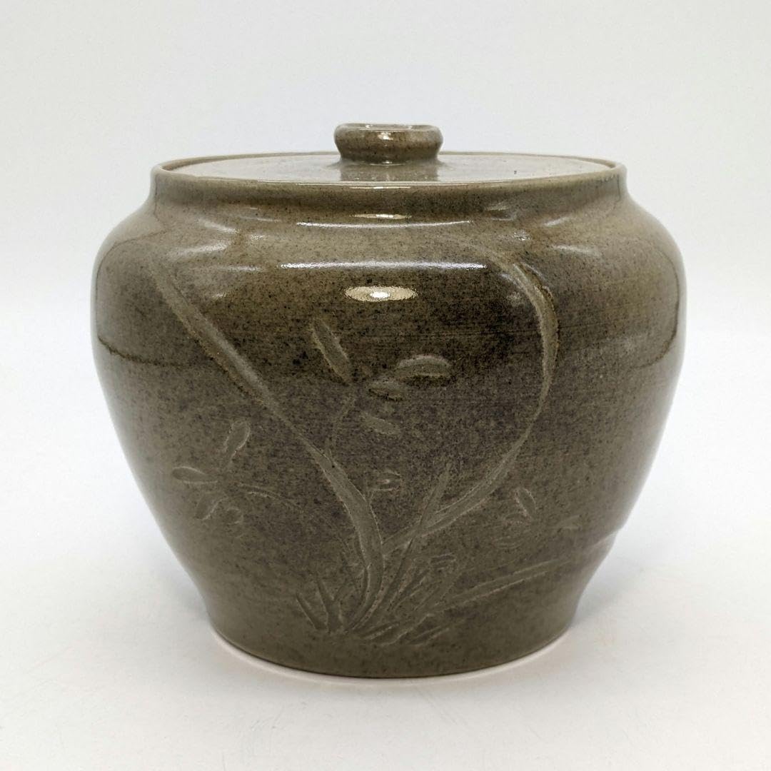 宮川陽仙 虫明焼 草花文水指 茶道具 茶器 水差 抹茶 容器 食器