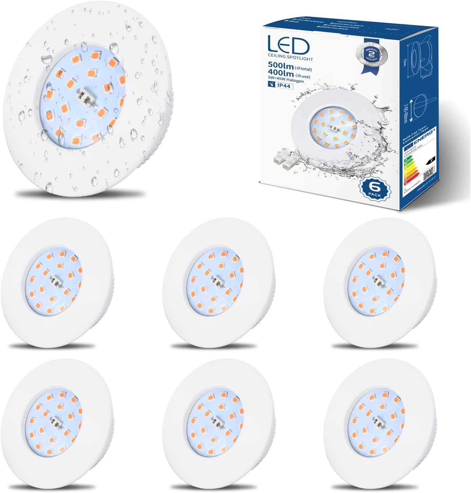 6X 5W Recessed Ceiling Spot Lights Ultra Thin LED Spotlights Kitchen Bathroom Downlights Warm White 240V Down Light for 60-68mm Cutout Hole