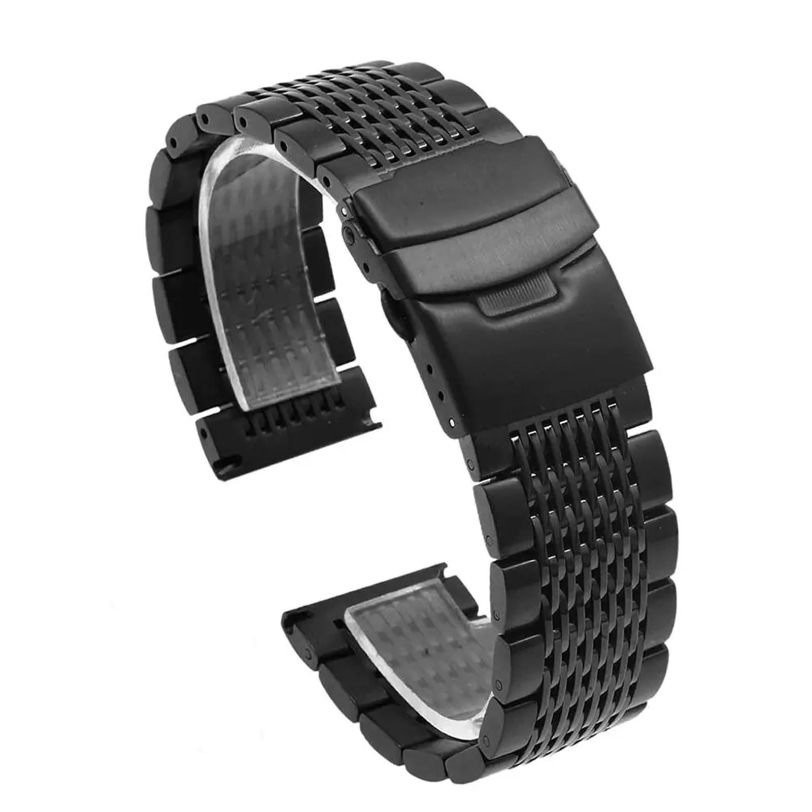 Cinturini per Orologi in Acciaio Inossidabile a Maglie Solide da 18 mm, 20 mm, 22 mm e 24 mm, con Fibbia deployante, Spazzolato/Lucido (Nero 22 mm)