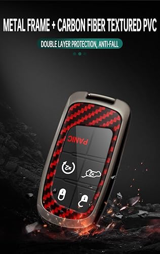 Miniatura 6 de SANRILY Funda de llavero inteligente azul con patrón de fibra de carbono para Jeep Grand Cherokee Renegade para Chrysler 200 300 para Dodge RAM