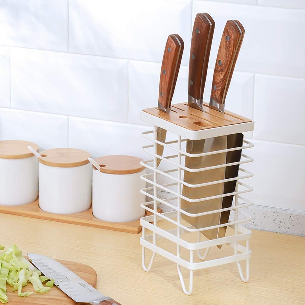 Cutlery Holder Metal Kitchen Knife Holder with Drying Rack Large Capacity Knife Rack White Utensil Holder/Spatula Holder