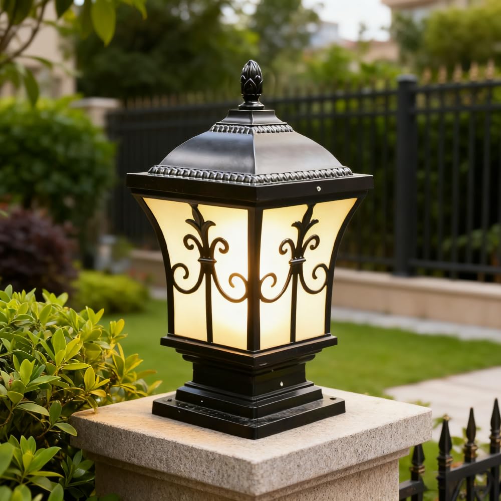 XINYASEE Lámpara clásica negra para exteriores, farol de jardín de hierro forjado, iluminación exterior impermeable, adecuada para decorar patios, jardines y postes de vallas(Grande)