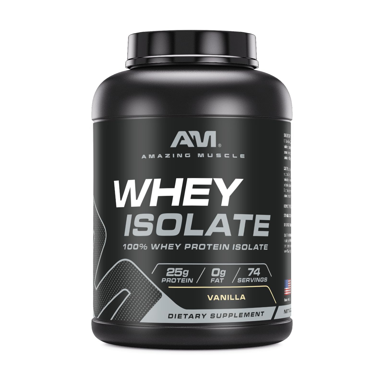 Amazing Muscle Whey Protein Isolate Powder | 25 Grams Protein Per Serving | 100% Whey Isolate | Zero Fat | Made in USA (5 Lb, Vanilla)