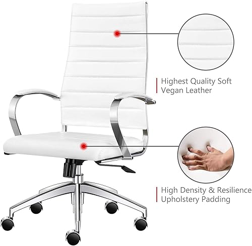 Miniatura 5 de LUXMOD Silla de oficina con reposabrazos, silla giratoria ajustable en piel vegana duradera, sillas de escritorio ergonómicas para respaldo extra y