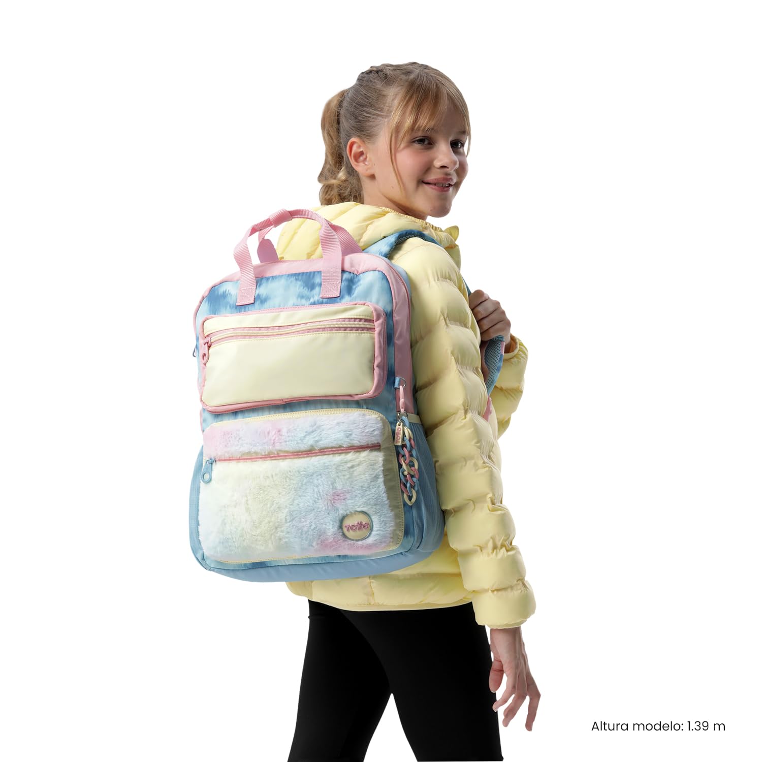 TOTTO - Mochila Escolar, Modelo Bloum M, Mochila Mediana, Capacidad 11 L, 2 Compartimentos Delanteros, Bolsillos Botella, Organizador Interno, Correas Acolchadas, Resistente y Duradera, Estampado Azul