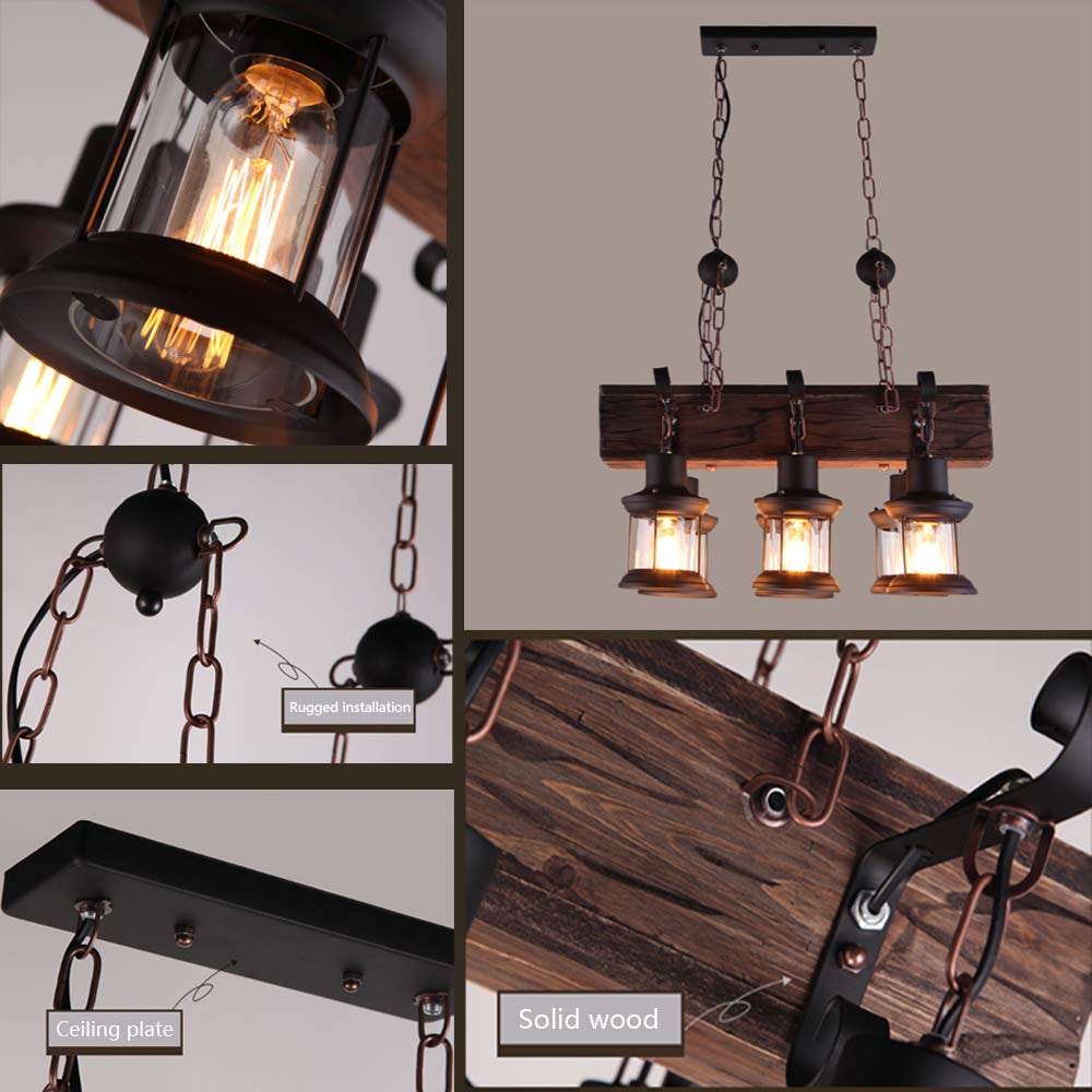 Suspension Industrielle Vintage - Bois Et Métal, Réglable, Ampoule E27, 100-240V