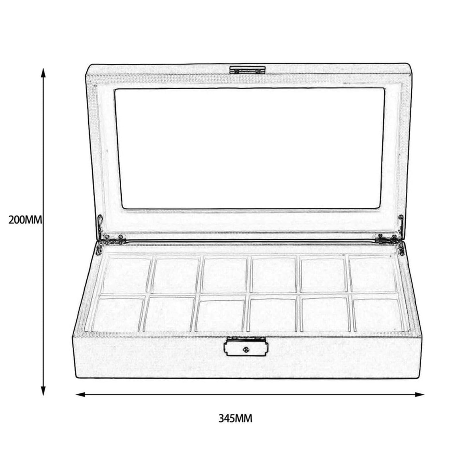 Organiseur de Montres Boîte de Rangement de Montre à 12 grilles, présentoir de Rangement de Montre avec Couvercle en Verre, vitrine de Montre-Bracelet Écrin de Montres