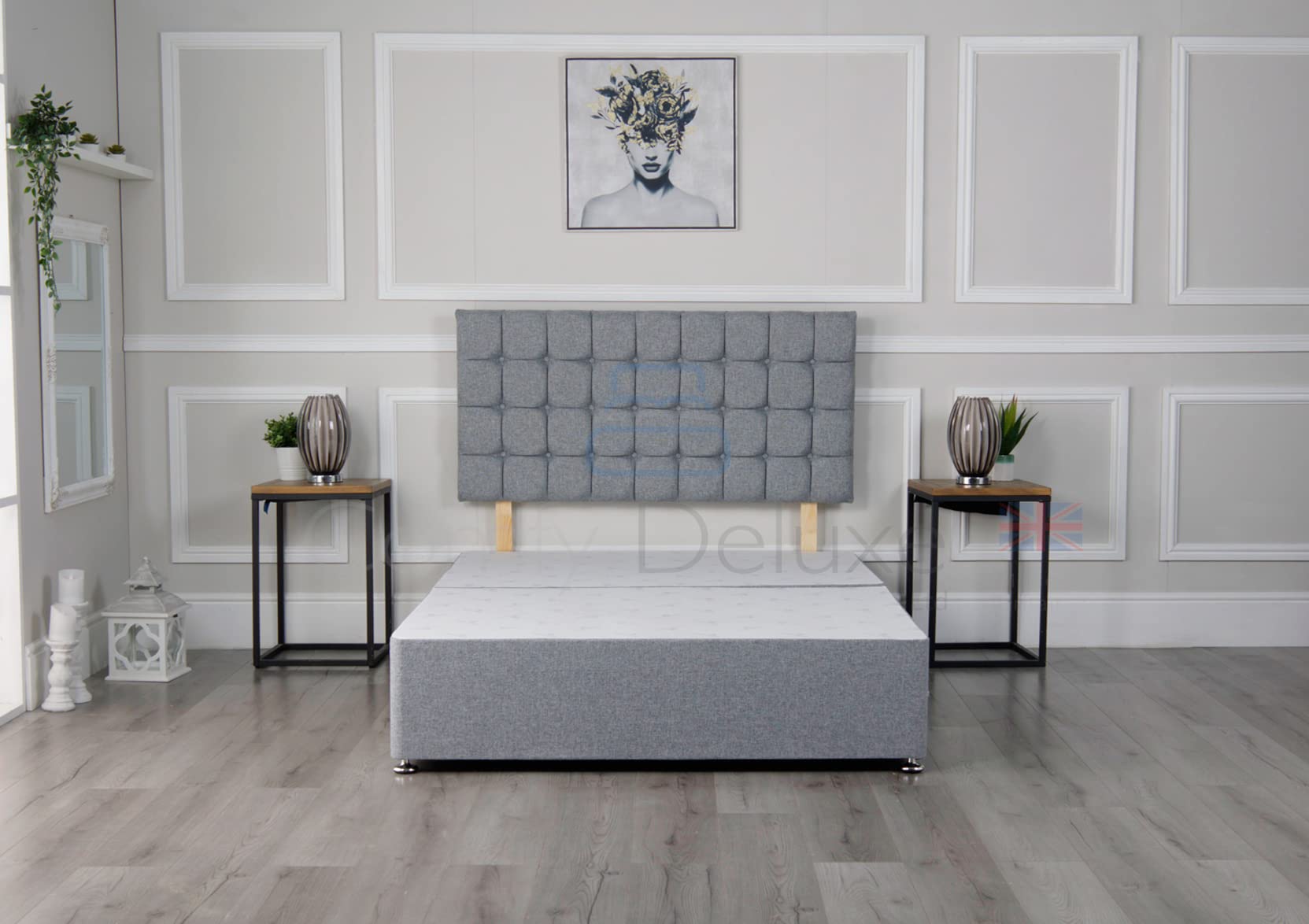 Comfy Deluxe LTD Linen Fabric Divan Bed Base with Matching Fabric Omega Headboard (No mattress will be provided) (Denim, 3FT - 0 Drawers)