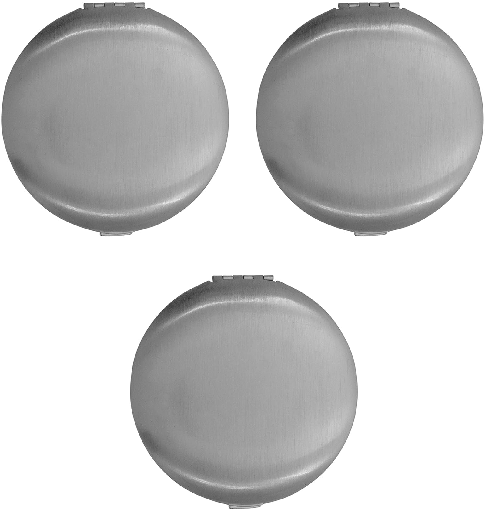 Stephanie Imports Set of 3 Double Sided Magnifying Compact Mirrors with Brushed Metal Finish (Silver, Round)