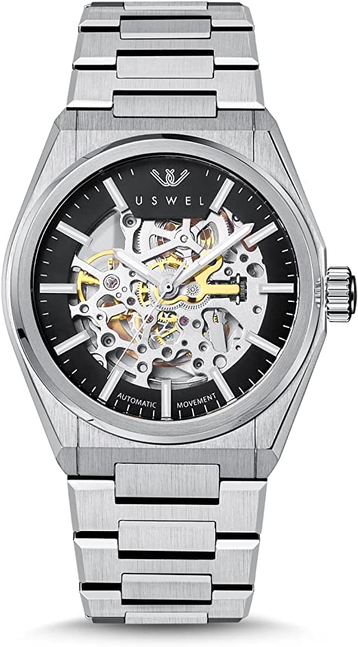 Image of Automatic Mechanical Wrist Watch for Men with Star Dust Dial, Fashion Self-Winding Watches for Men Stainless Steel Waterproof Luminous Sapphire Crystal Mens Watches with Auto Date (Silver)