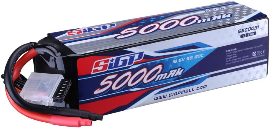 Not Yet SIGP 5S Lipo Battery 5000mAh 18.5V 80C Soft Pack for RC Helicopter Airplane FPV Drone Quadcopter Racing Hobby