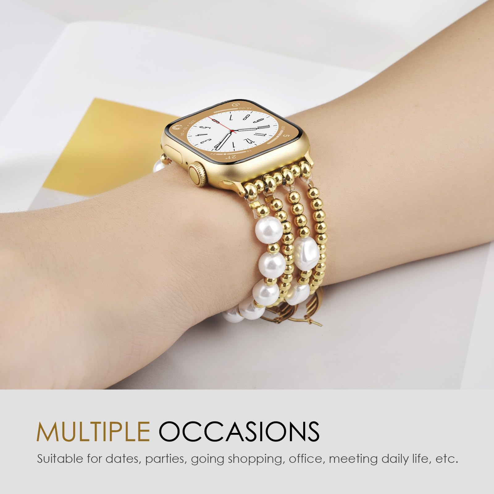 NEW Gold Luxury Beaded Dressy Apple Watch Band Luxury 3 Strand Rhinestone Apple Watch Band – Quality Plus  main image 2