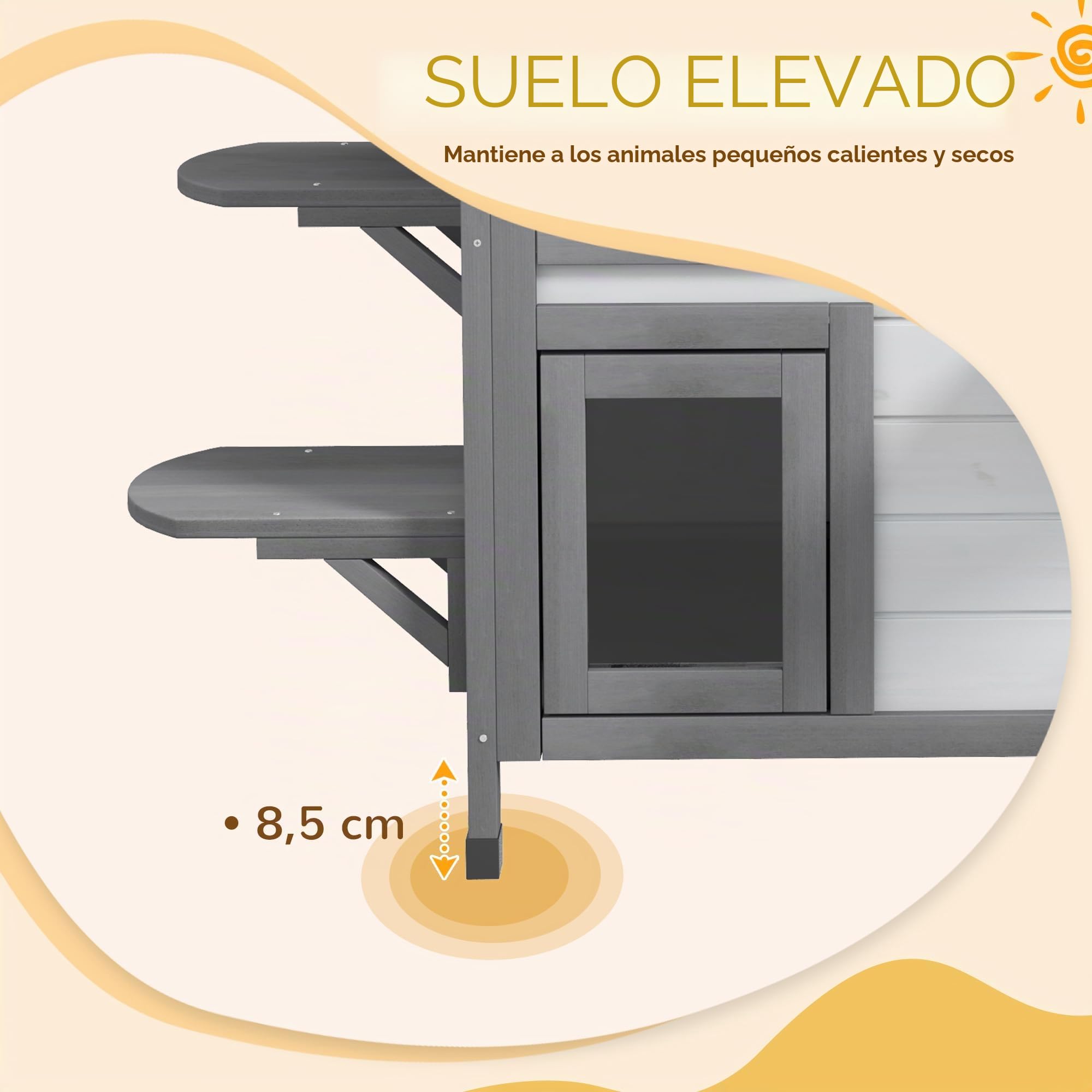 PawHut Casa para gatos de madera de 2 niveles, resistente al invierno, impermeable, con techo de asfalto, tapa plegable, escalera, cueva para gatos, exterior, jardín, balcón, 78 x 55,5 x 91 cm, color | Impermeable, caseta para gatos con techo de asfalto,
