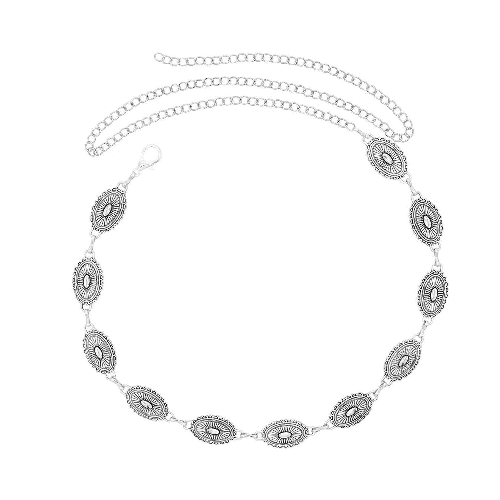 Vnidjgb Women's Silver Chain Belts For Western Metal Concho Belt,Adjustable Boho Chain Belts For Jeans Dresses,Vintage Hollow Out Daisy Belt Chains,For Country Concert Outfit,Valentine's,Easter,Thanksgiving