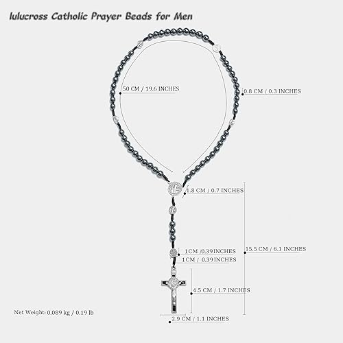 Miniatura 8 de Rosario católico de hematita para hombre de 0.315 in Rosario duradero para oraciones, meditación y protección espiritual, ideal para uso diario,