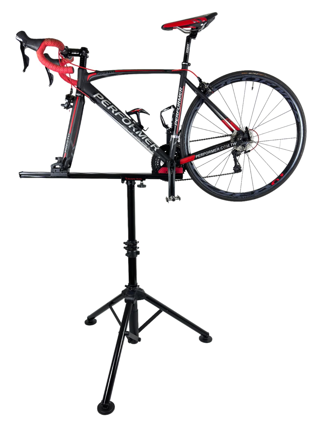 ROTATE TOOLS RT-200BH Bicycle Repair Mechanics Workstand - for Home or Professional Team Use - Mountain or Road Bike Maintenance with Plate Tools Holder - Aluminum Pro Sports