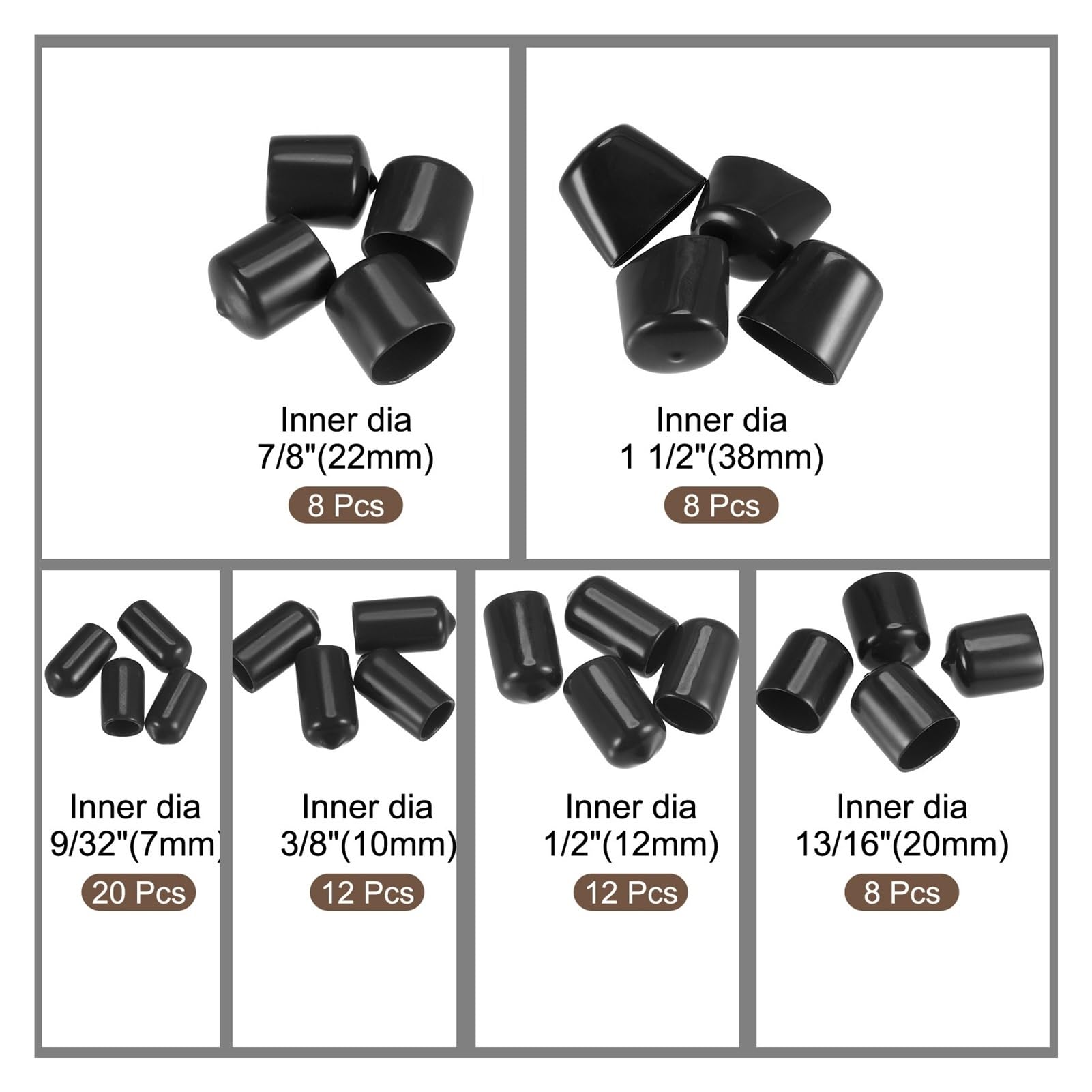Tapas Redondas de Goma (68 Unidades, 9/32", 3/8", 1/2", 13/16", 7/8" y 1 1/2") for Tornillos, Protector de roscas de Cable de plástico for Pernos.