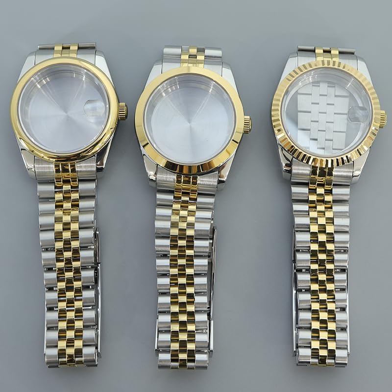 36/39MM Men's Gold and Silver Mechanical Watch Case for NH35 NH34 NH36 NH38 Miyota8215 Movement Synthetic Sapphire Glass