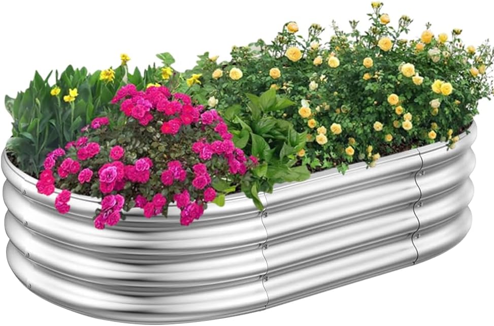Galvanized Raised Garden Beds, 3x2x1ft Outdoor Raised Garden Boxes, Oval Large Bottomless Metal Elevated Garden Bed Planter Box for Vegetables, Fruits, Flower
