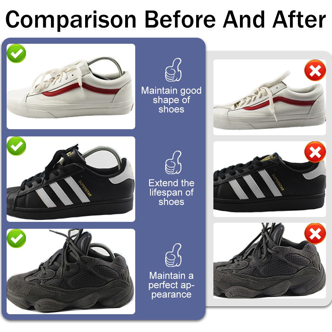 Hormas para zapatos,Los árboles para zapatos con resortes, tensores automáticos telescópicos y ajustables evitan la deformación y se adaptan a los tamaños 40 a 46.