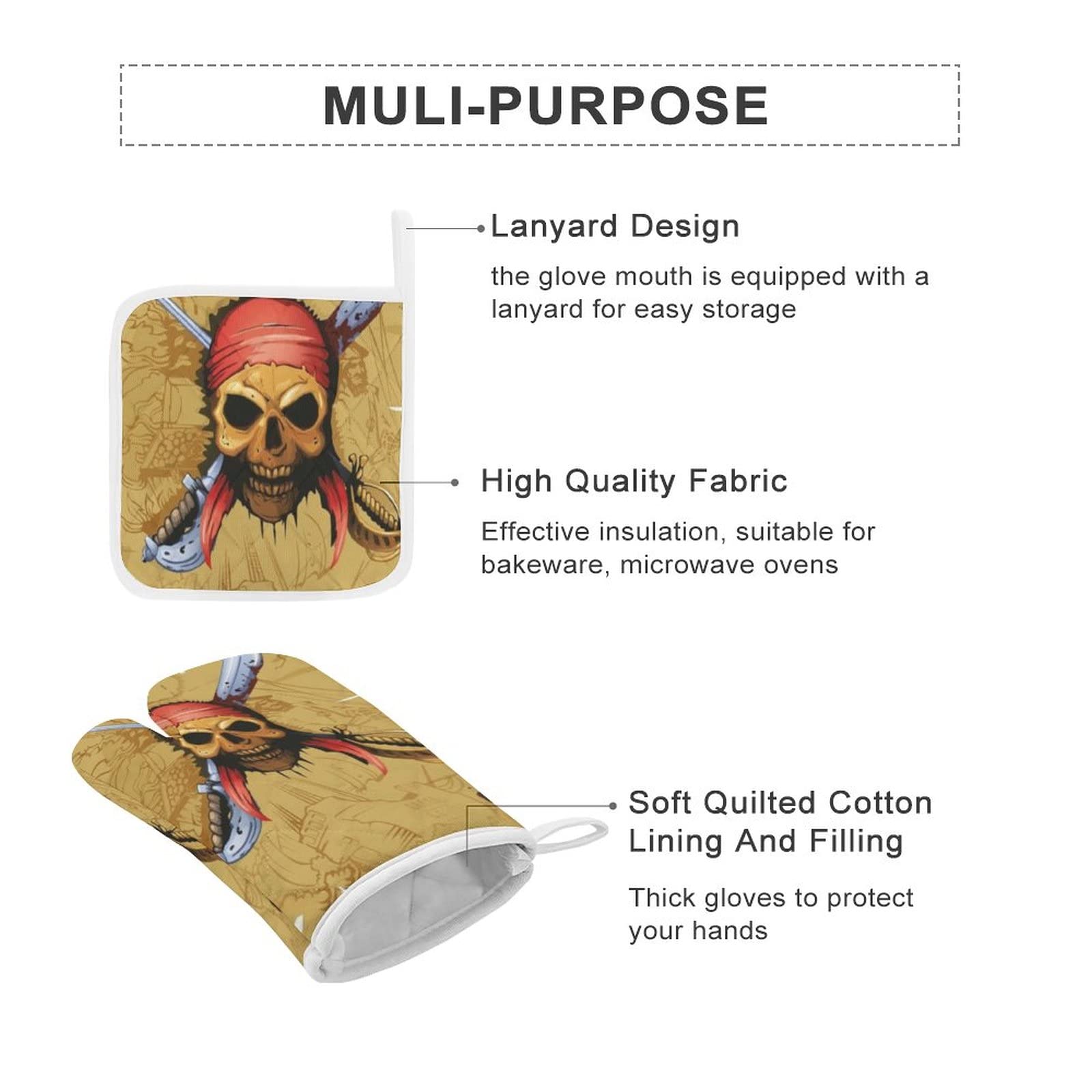 Topflappen Set Piraten Motiv - 2 Stück Hitzebeständig Mit Schatzkarte Design