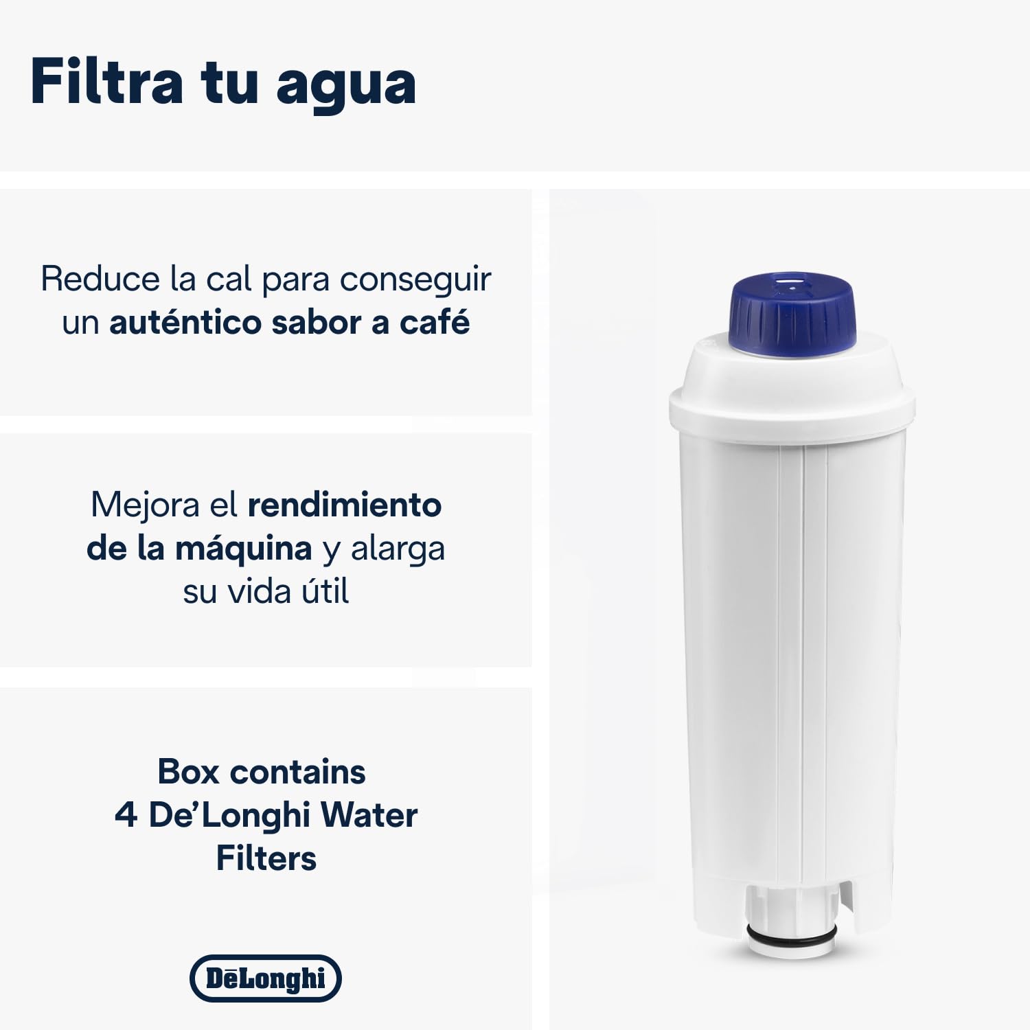 De'Longhi Filtro de Agua para Máquina de Café, Filtro Descalcificador, Filtro de Repuesto para Máquina de Café Automática Serie Ecam, Paquete de 4 Filtros de Agua, DLSC321