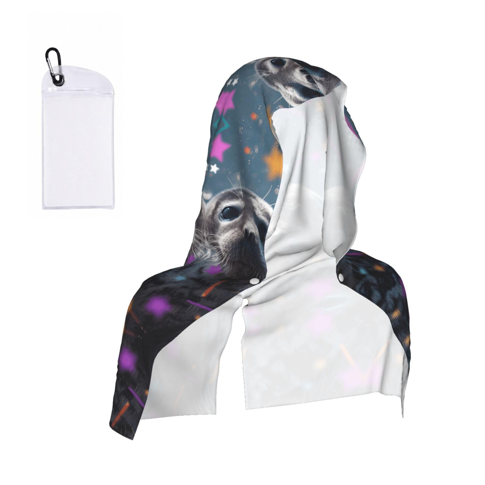 WXWJSHMGC Seals Print Cooling Hoodie Towel, Cooling Towels For Neck And Face Sun Protection Instant Cool Hoodie(Sport/Camping/Work Out/Hot Weather)