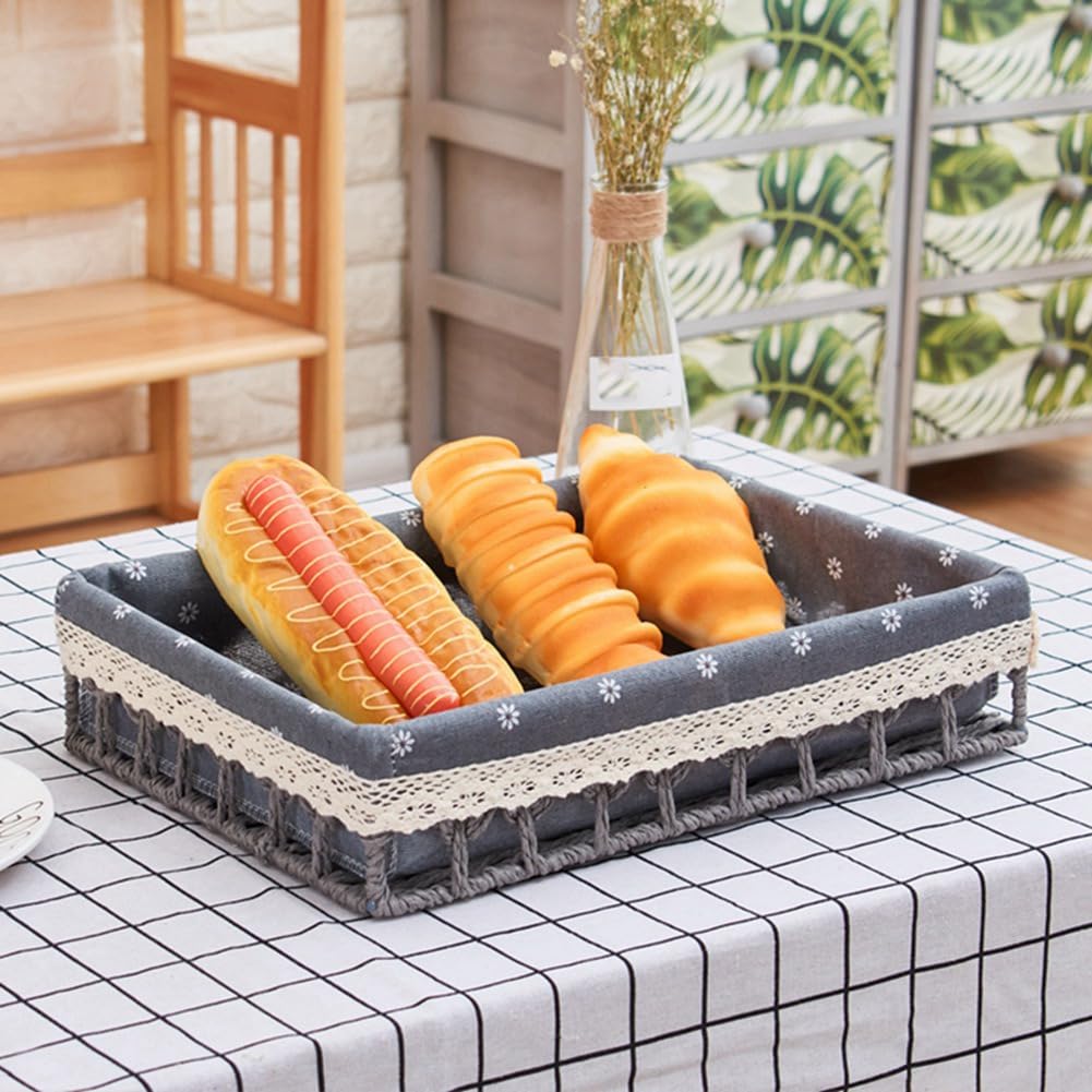 Cestas de Almacenamiento de RatáN, Cesta Tejida, Bandeja de Almacenamiento para Aperitivos, Pan y Frutas, Cesta de Picnic, Color Caqui