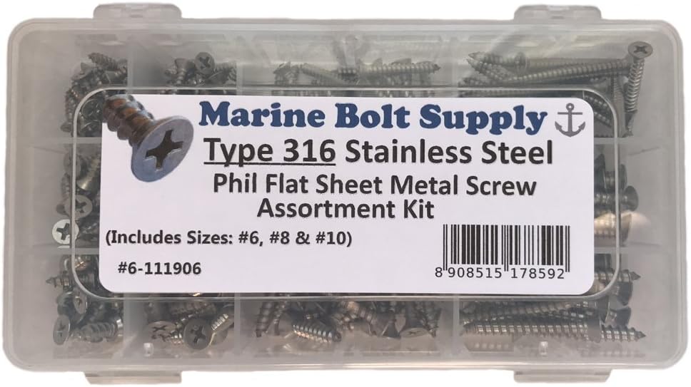 Type 316 Stainless Steel Phillips Drive Flat Head Sheet Metal Screw Kit - 6-111906