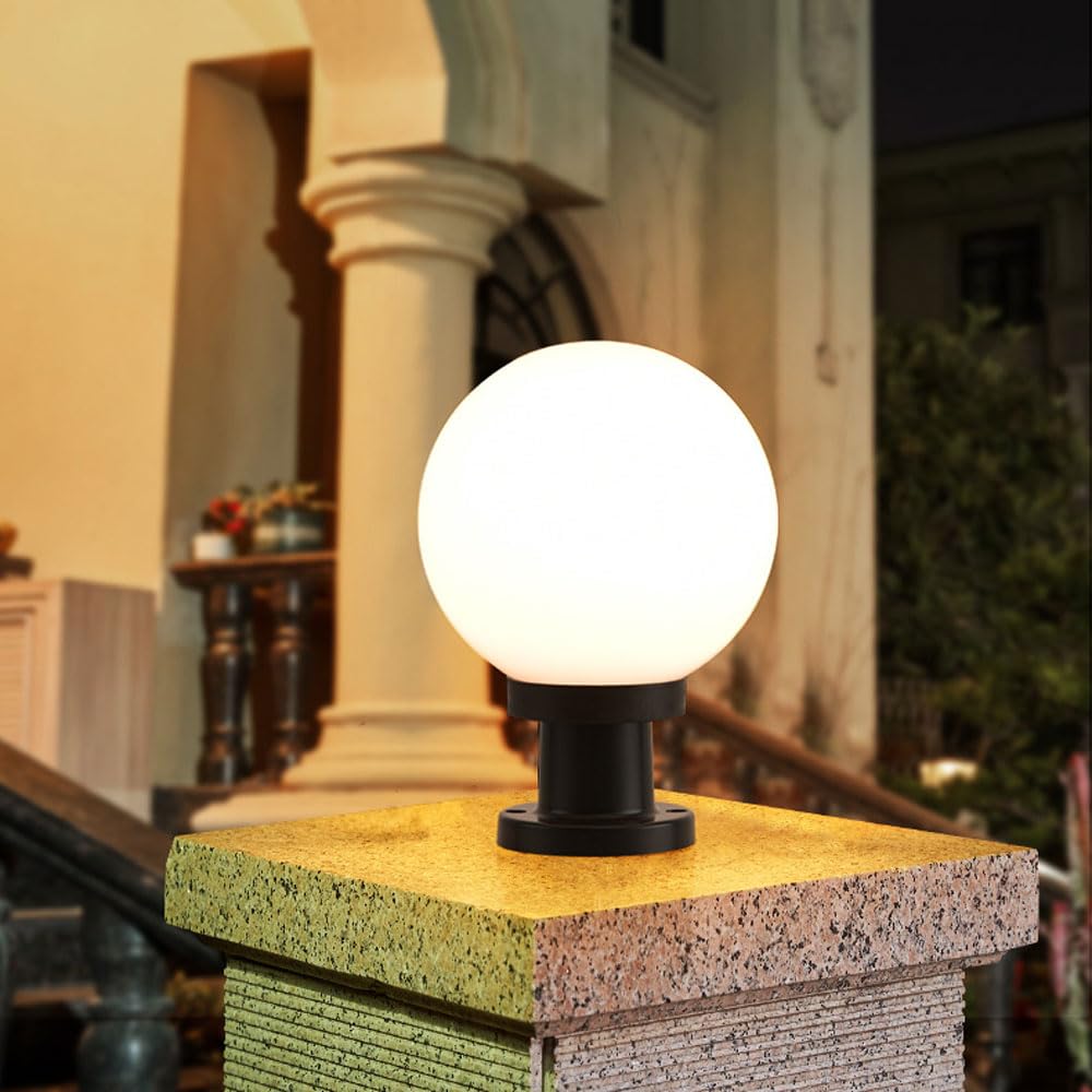 Yvamnad Light Outdoor Post Caps Outdoor Fence Pedestal Globe Post Lamp Ip65 Waterproof External Column S Modern Acrylic Shade Pillar S For Farmhouse Lawn Road Driveway Landscape Post Lanterns